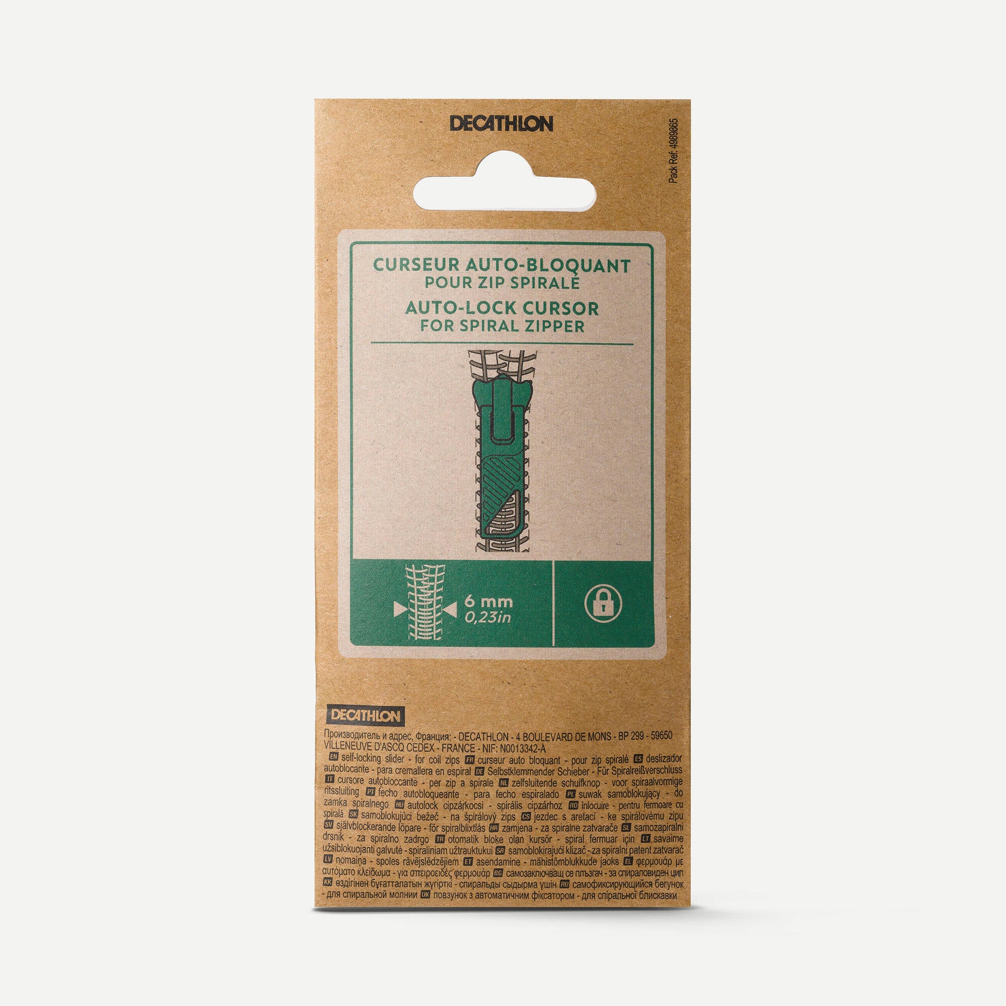 Decathlon Repairable Self-Locking Zipper Slider - 6 mm Coil