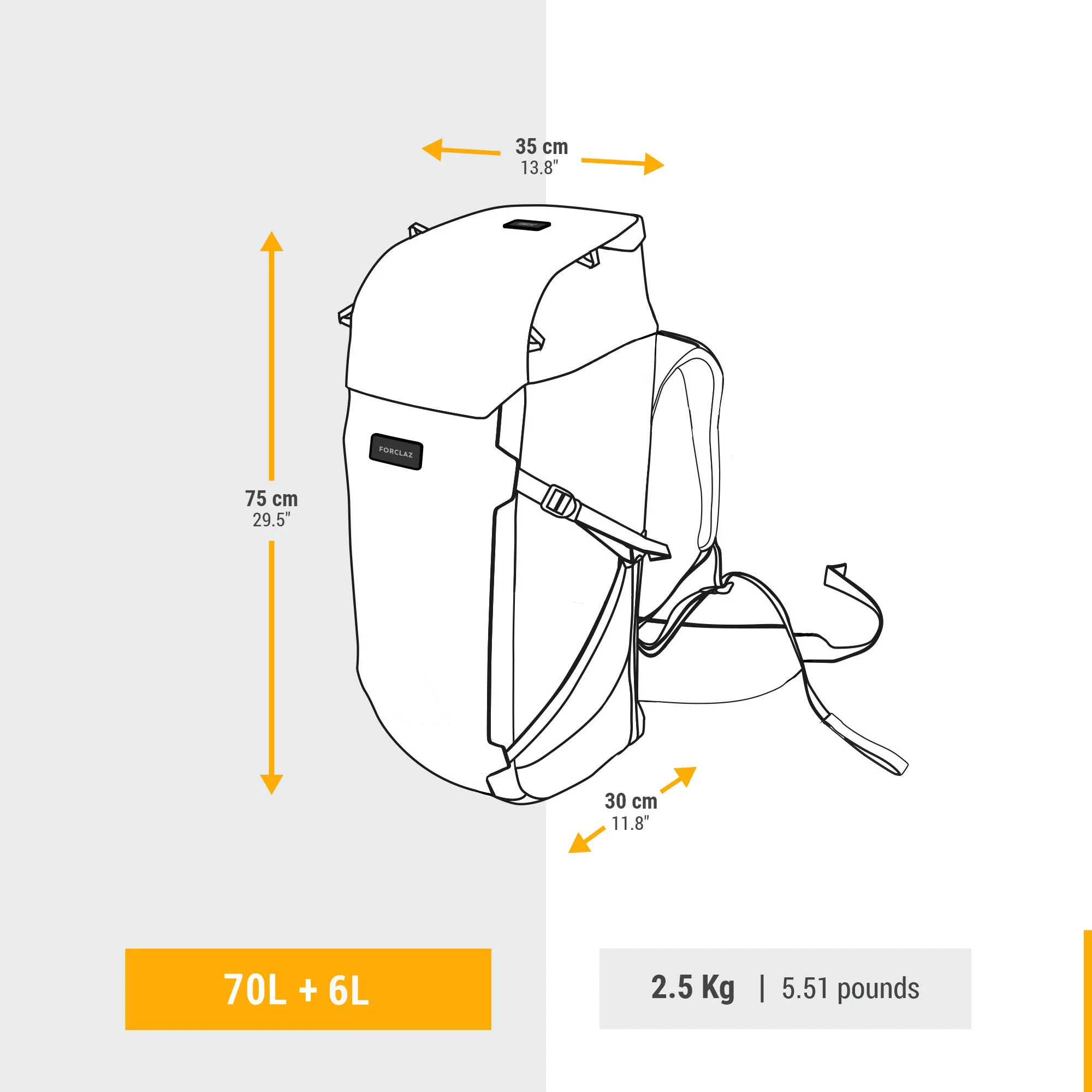 Forclaz Men's Travel 900 70+6L Backpacking Pack - Image 7